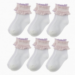 6-Pair Cotton Ruffle Frilly Crew Socks Womens Turn Cuff Fashion Cute