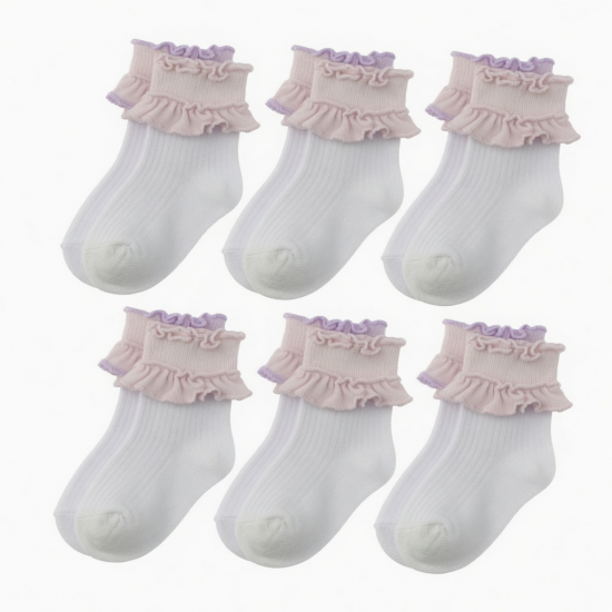 6-Pair Cotton Ruffle Frilly Crew Socks Womens Turn Cuff Fashion Cute