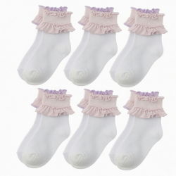 6-Pair Cotton Ruffle Frilly Crew Socks Womens Turn Cuff Fashion Cute