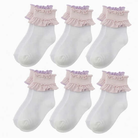 6-Pair Cotton Ruffle Frilly Crew Socks Womens Turn Cuff Fashion Cute