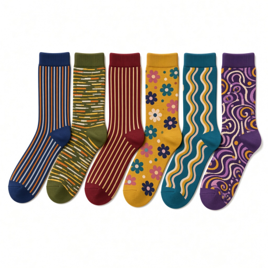 6 Pairs Mens Dress Funky Fashion Colorful Socks Causal Wedding Groovy 10-13