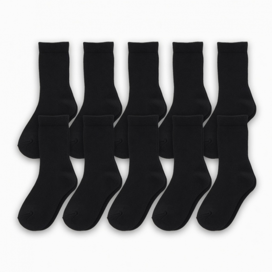 12 Pairs Mens Black Crew Socks Sports Work Athletic Cotton Socks Size 9-11 10-13