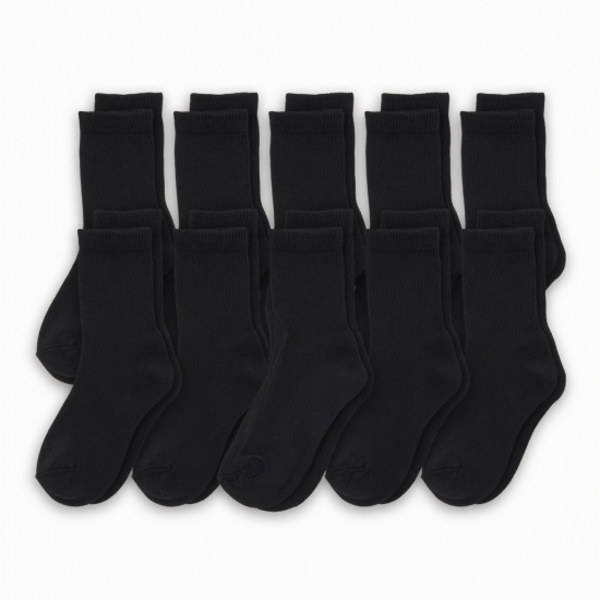 12 Pairs Mens Black Crew Socks Sports Work Athletic Cotton Socks Size 9-11 10-13