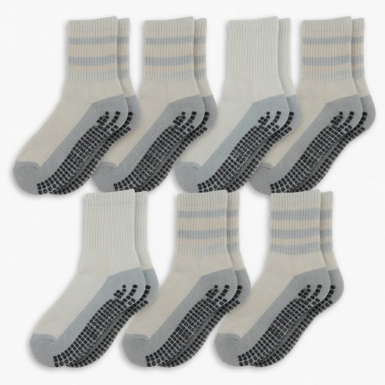 6 Pairs Gripper Non Skid Diabetic Cotton Crew Socks Non Binding Loose Fit Top