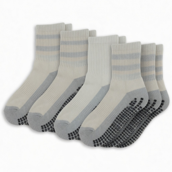 6 Pairs Gripper Non Skid Diabetic Cotton Crew Socks Non Binding Loose Fit Top