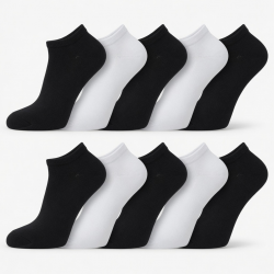 12 Pairs Men's Women's No-Show Low Cut Socks Black White Cotton Size; 9-11,10-13