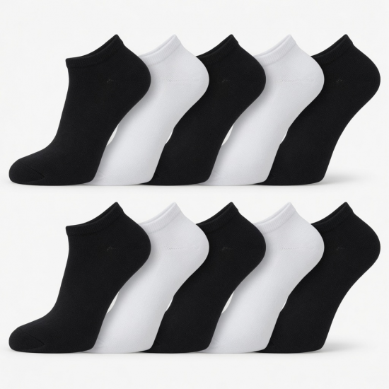 12 Pairs Men's Women's No-Show Low Cut Socks Black White Cotton Size; 9-11,10-13