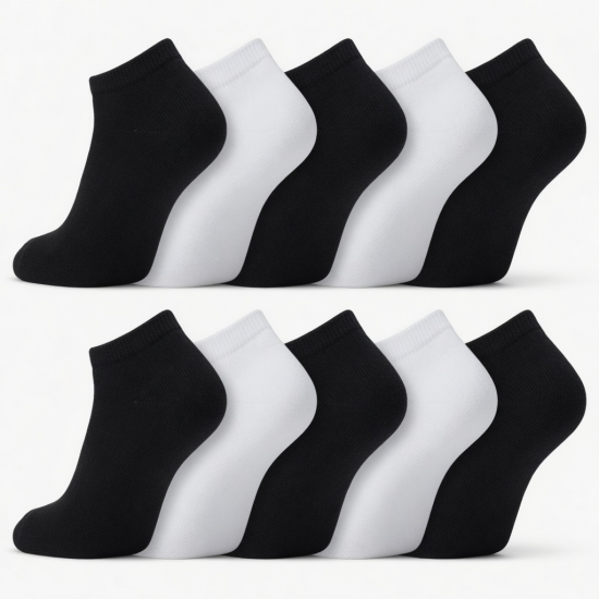 12 Pairs Men's Women's No-Show Low Cut Socks Black White Cotton Size; 9-11,10-13