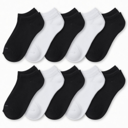 12 Pairs Men's Women's No-Show Low Cut Socks Black White Cotton Size; 9-11,10-13