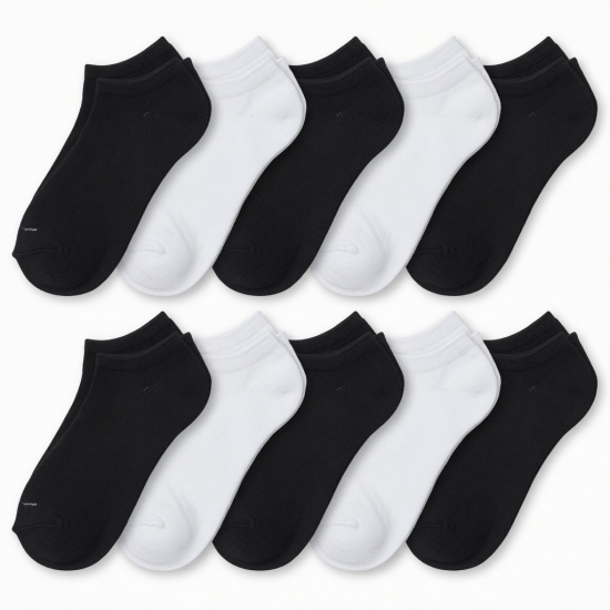 12 Pairs Men's Women's No-Show Low Cut Socks Black White Cotton Size; 9-11,10-13