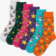 6 Pairs Women Christmas Crew Socks Bright Colorful Fancy Design Size 9-11