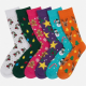 6 Pairs Women Christmas Crew Socks Bright Colorful Fancy Design Size 9-11