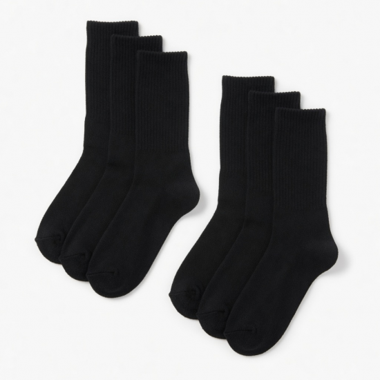 3,6,12 Pairs Men's Black Cushion Crew Socks Size 10-13