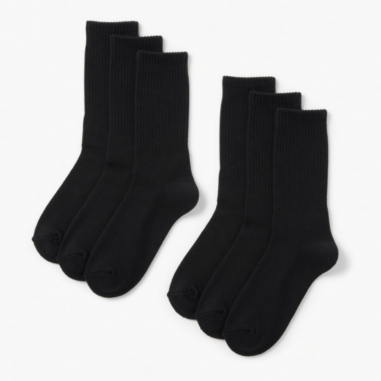 3,6,12 Pairs Men's Black Cushion Crew Socks Size 10-13