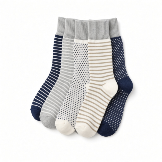 Crew Socks 5 Pairs Gift Set Soft Breathable Mixed Pattern Socks