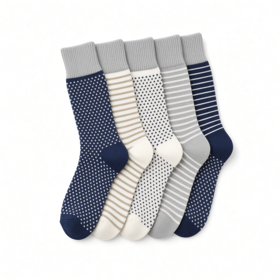 Crew Socks 5 Pairs Gift Set Soft Breathable Mixed Pattern Socks