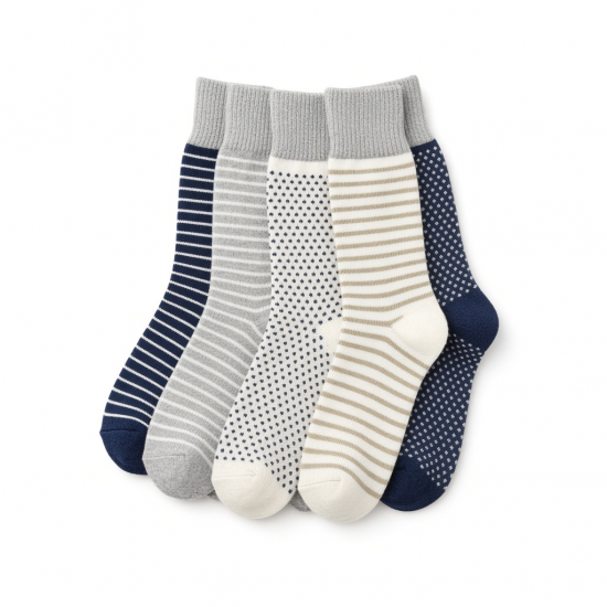 Crew Socks 5 Pairs Gift Set Soft Breathable Mixed Pattern Socks