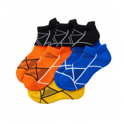 Men's Athletic Low Cut Socks Size S Geometric Black 3 Pairs Orange/Blue/Yellow