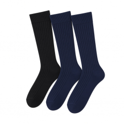 Men's 3-Pack Over-the-Calf Dress Socks - Black/Navy, Comfortable & Stylish