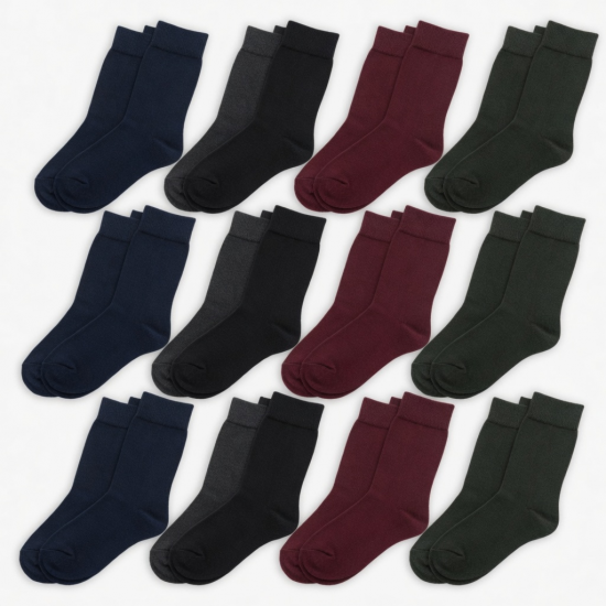12 pairs Men's Dress Socks Super Soft Thin Socks Lightweight Comfort Solid