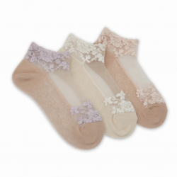 3 Pairs Women Floral Lace Ankle Socks Transparent Mesh Sheer Short Socks Daily