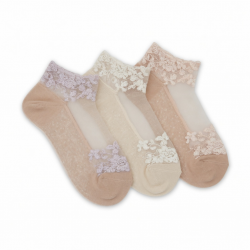 3 Pairs Women Floral Lace Ankle Socks Transparent Mesh Sheer Short Socks Daily