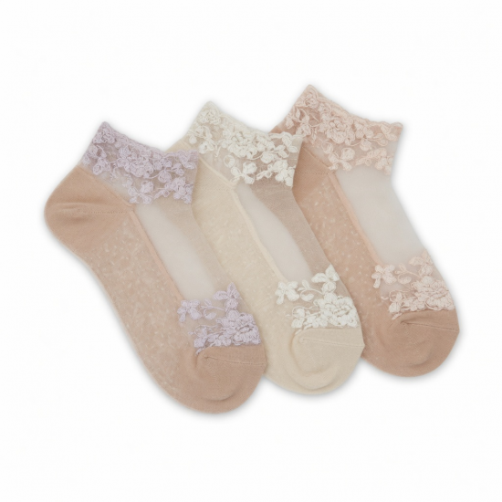 3 Pairs Women Floral Lace Ankle Socks Transparent Mesh Sheer Short Socks Daily