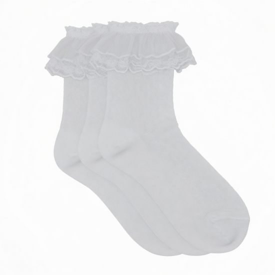 Thinp 3 Pairs White Sheer Ruffle Lace Socks Women, Cute Mesh Frilly Socks