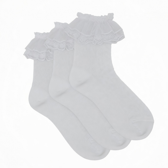 Thinp 3 Pairs White Sheer Ruffle Lace Socks Women, Cute Mesh Frilly Socks