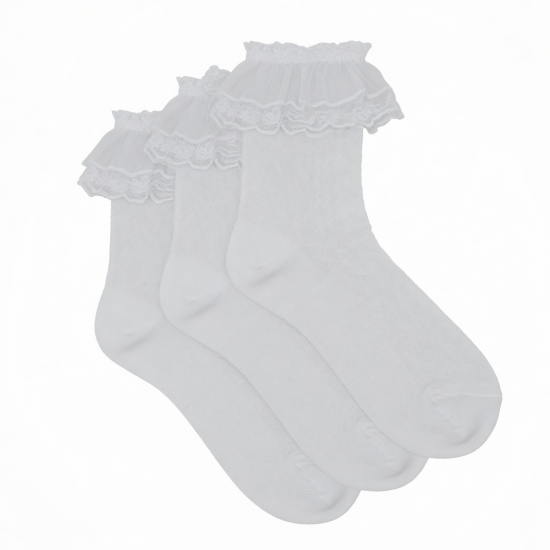Thinp 3 Pairs White Sheer Ruffle Lace Socks Women, Cute Mesh Frilly Socks